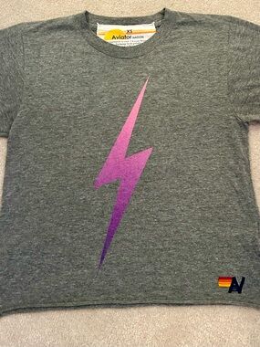 Aviator Nation Kids Heather Gray Tee with Purple Lightning Bolt